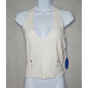Your Favorite Womens White Ribbed V Neck Halter Top Size Large NWT